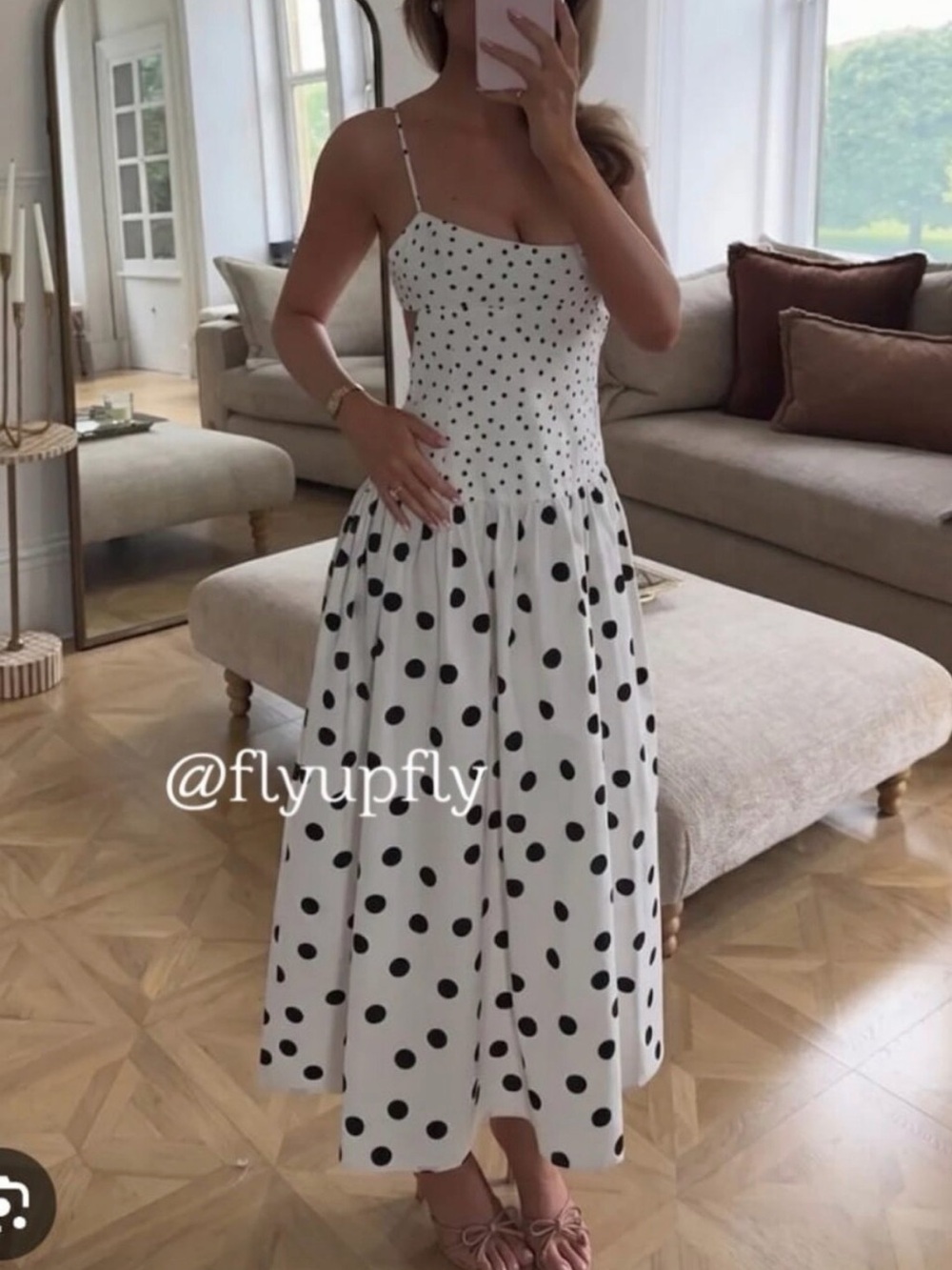NWT Zara White Ecru Black Midi Strappy Dress Polka Dots Size Small - Picture 7 of 7
